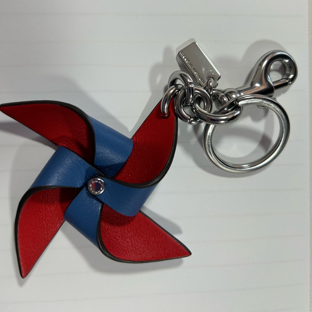 Coach Key Chain Bag Charm ~ Red White Blue Pinwheel Summertime Boardwalk